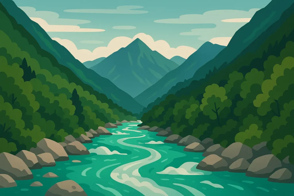 Emerald Soča River flowing through valley
