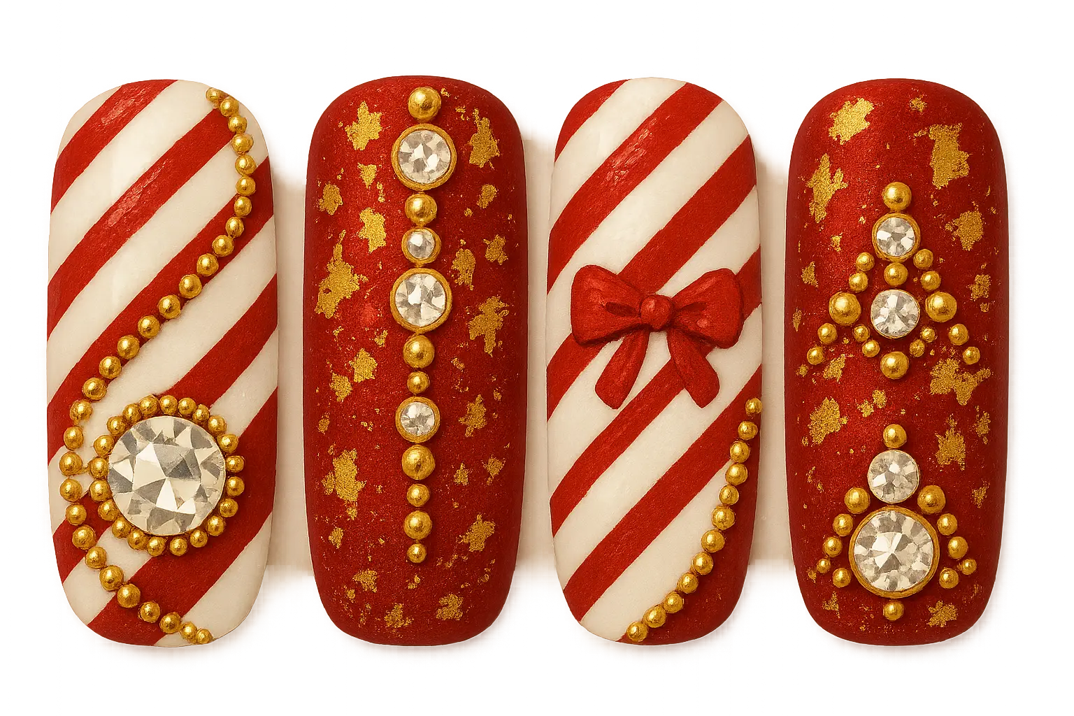 Hand-painted miniature candy cane nail art