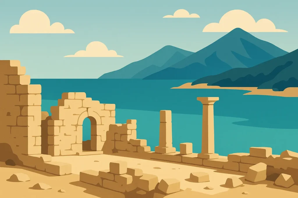 Cyprus coastline with ancient ruins and Mediterranean waters