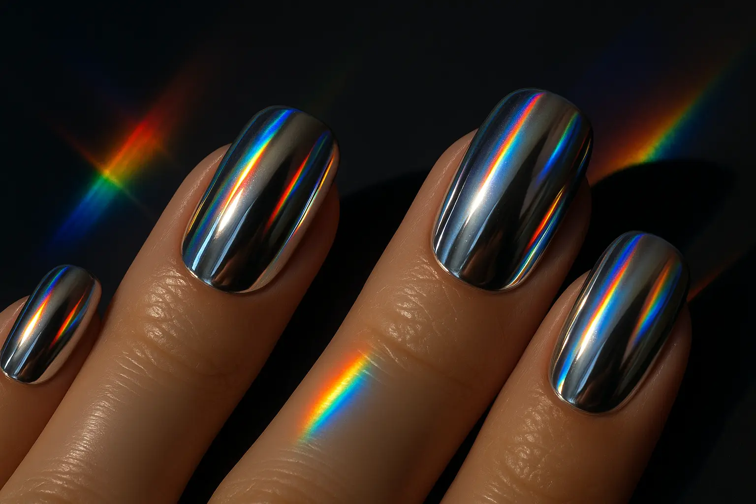 Holographic chrome nail finish