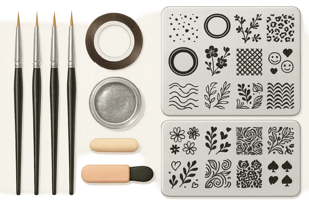 Various black French tip almond nail designs showcase