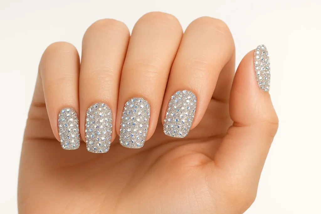 Full crystal coverage nail design