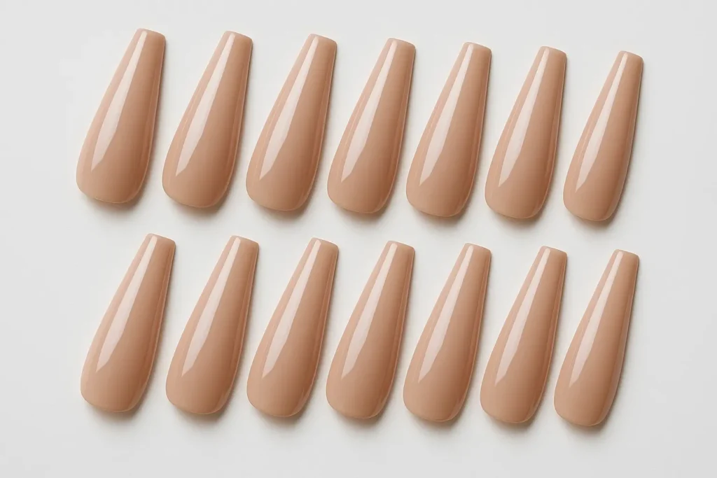 Coffin nail shape comparison showing tapered square design