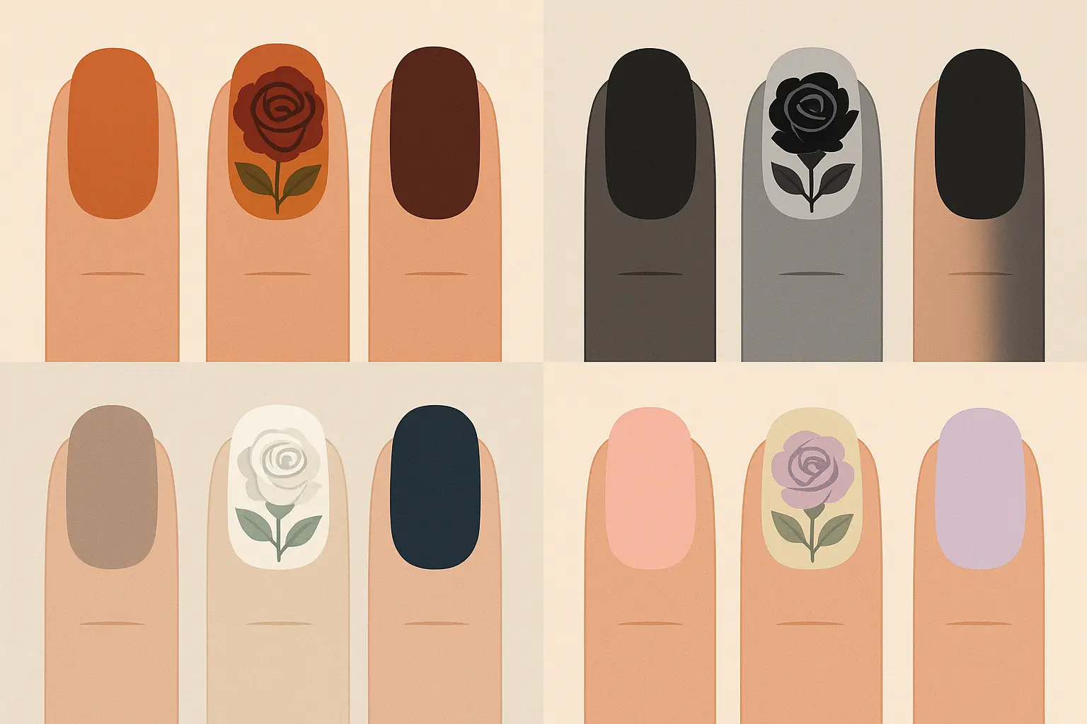 Seasonal themed rose nail variations