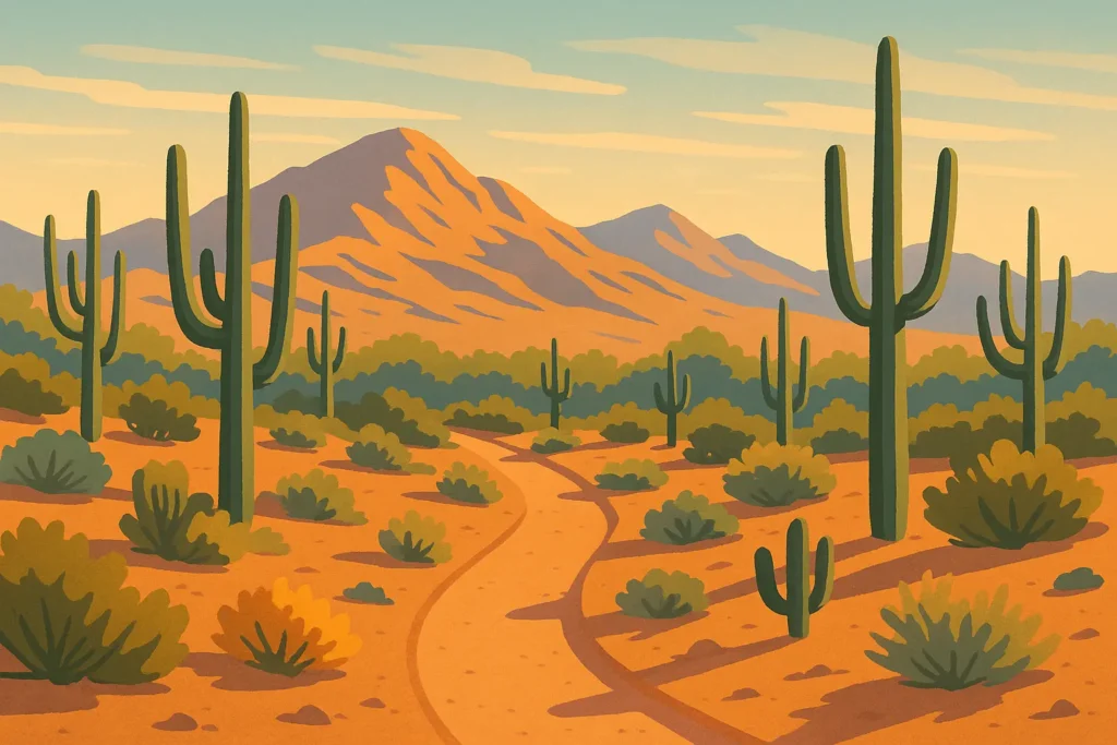 Desert hiking trail with mountain views