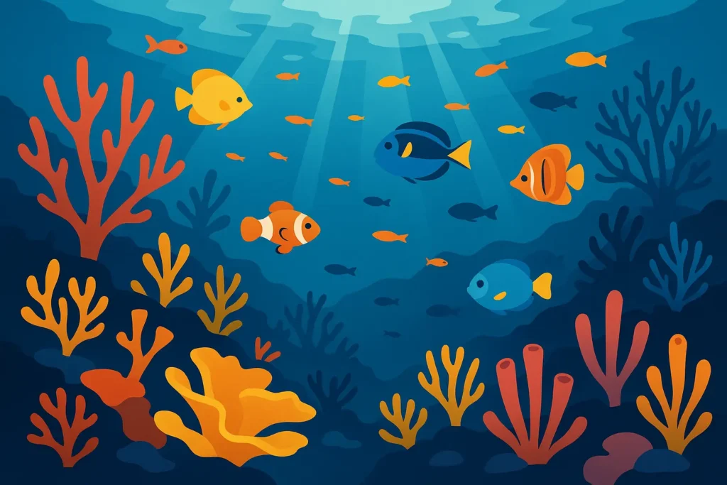 Great Barrier Reef coral formations with tropical fish