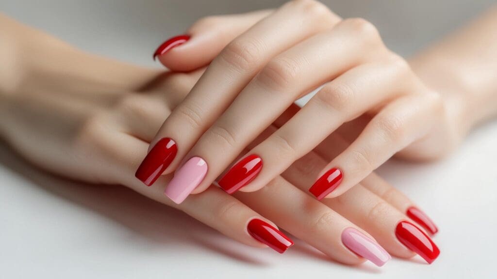 red and pink nails