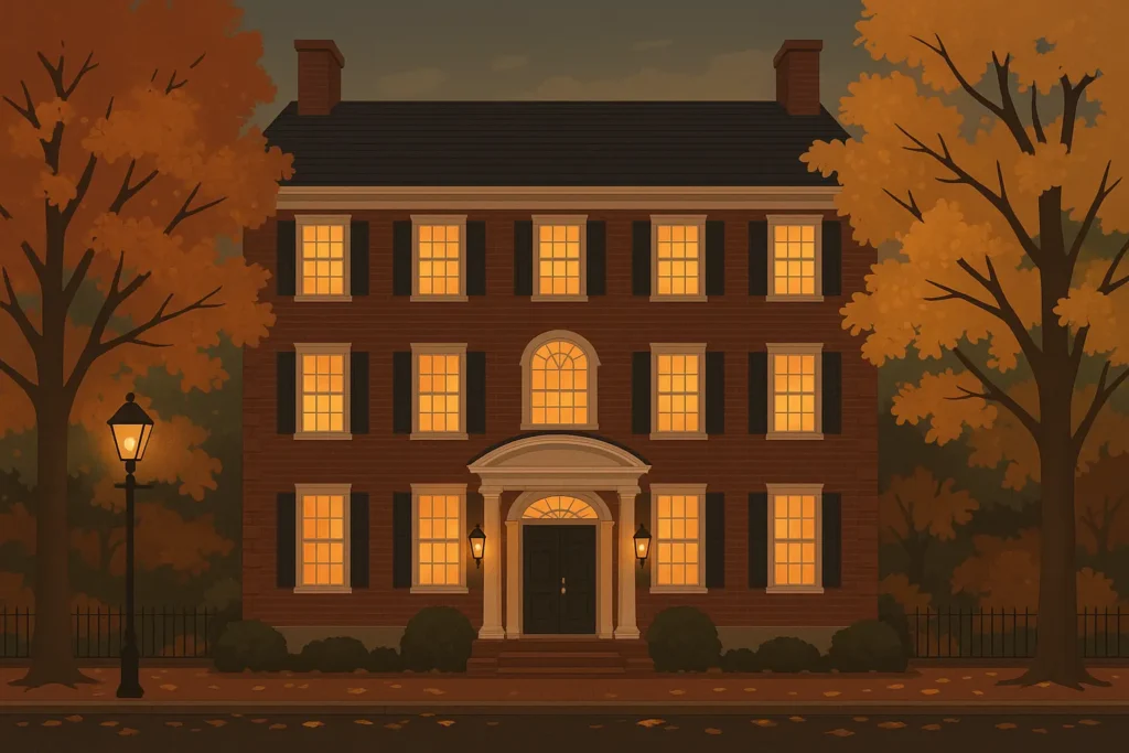 Historic Salem inn showing romantic evening atmosphere with period architecture