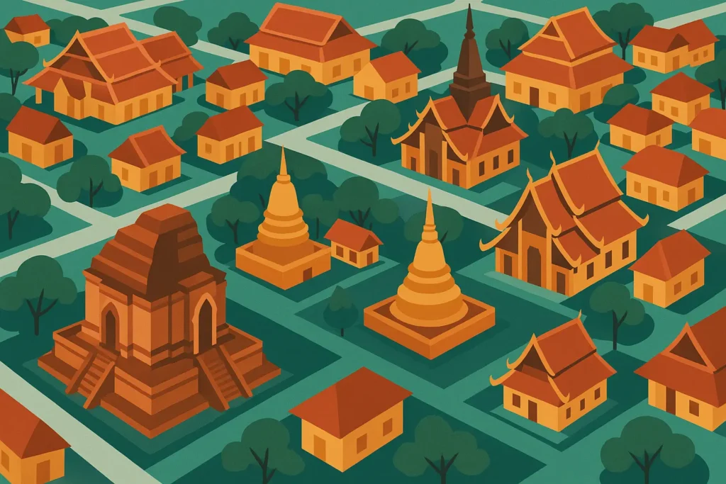 Chiang Mai temple and mountain landscape