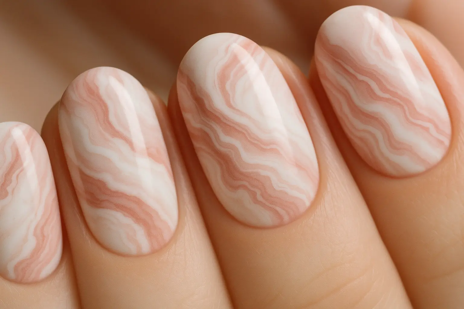 Pink and white marble ombre nail art design
