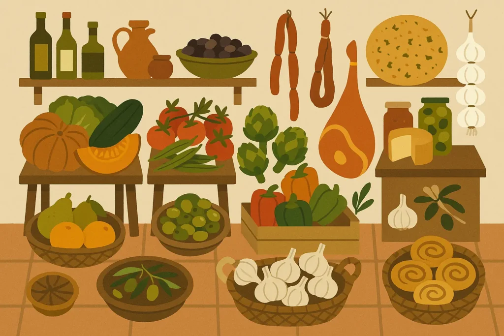 Traditional Mallorcan cuisine and local ingredients at a market