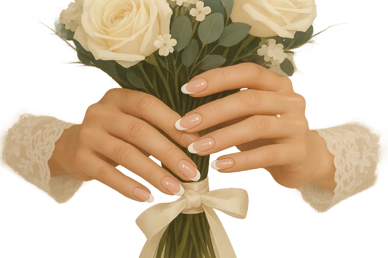 Professional bridesmaid applying elegant nail stickers for wedding preparation