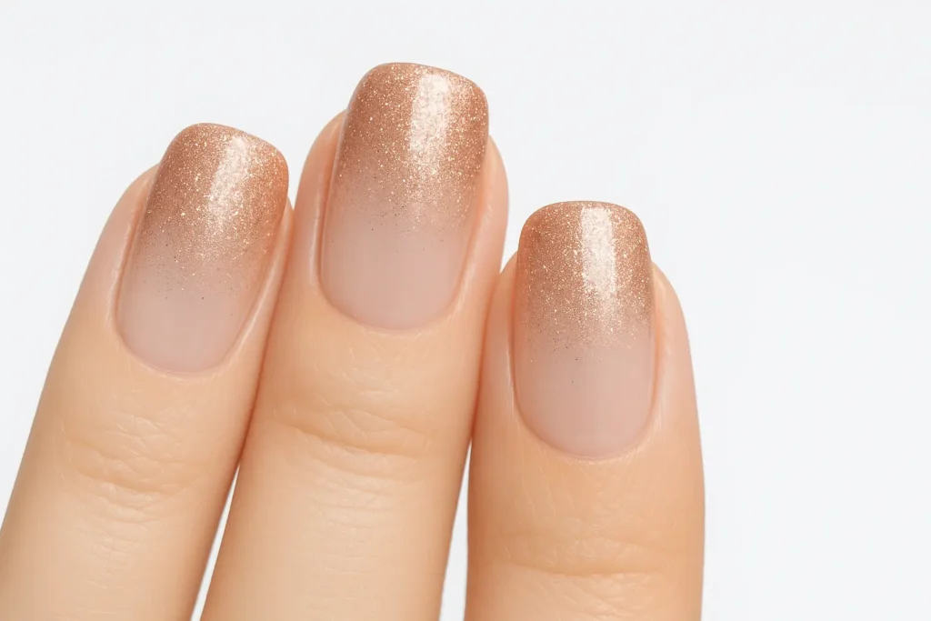 Subtle rose gold to clear gradient nail design