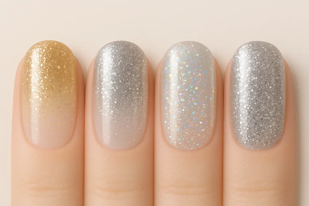 Glitter and metallic ombré nail art designs