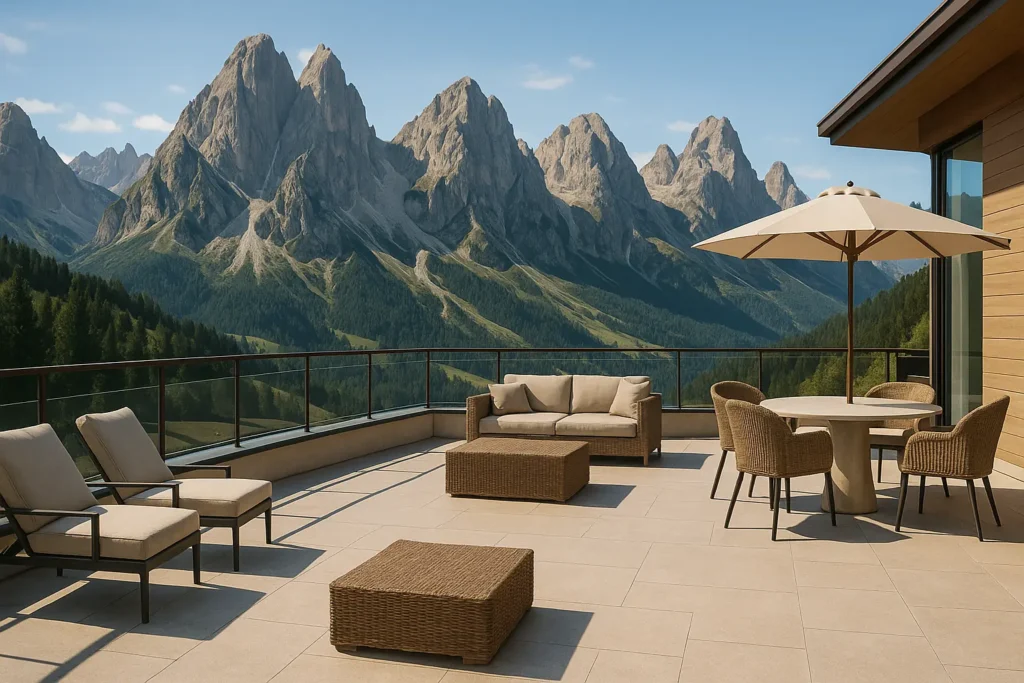 Luxury mountain resort with panoramic Dolomites views
