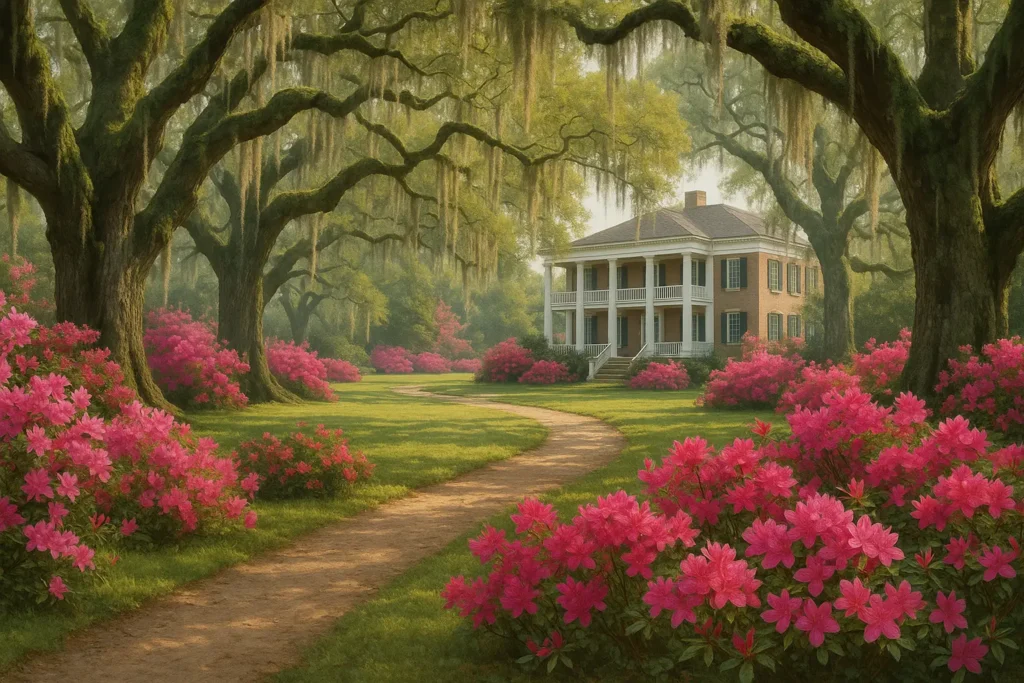 Romantic garden setting with Spanish moss