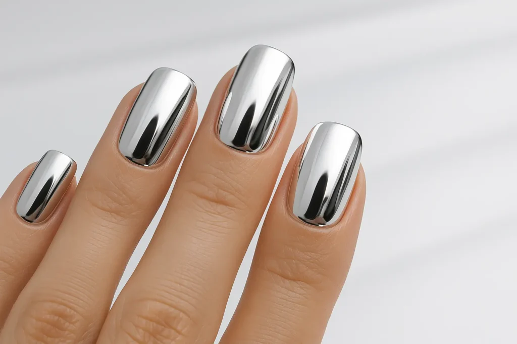 Chrome mirror white gel nail design