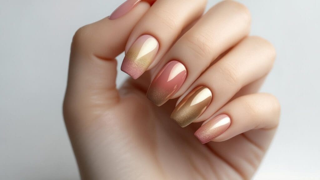 soft pink gold rose gold champagne ombre nails