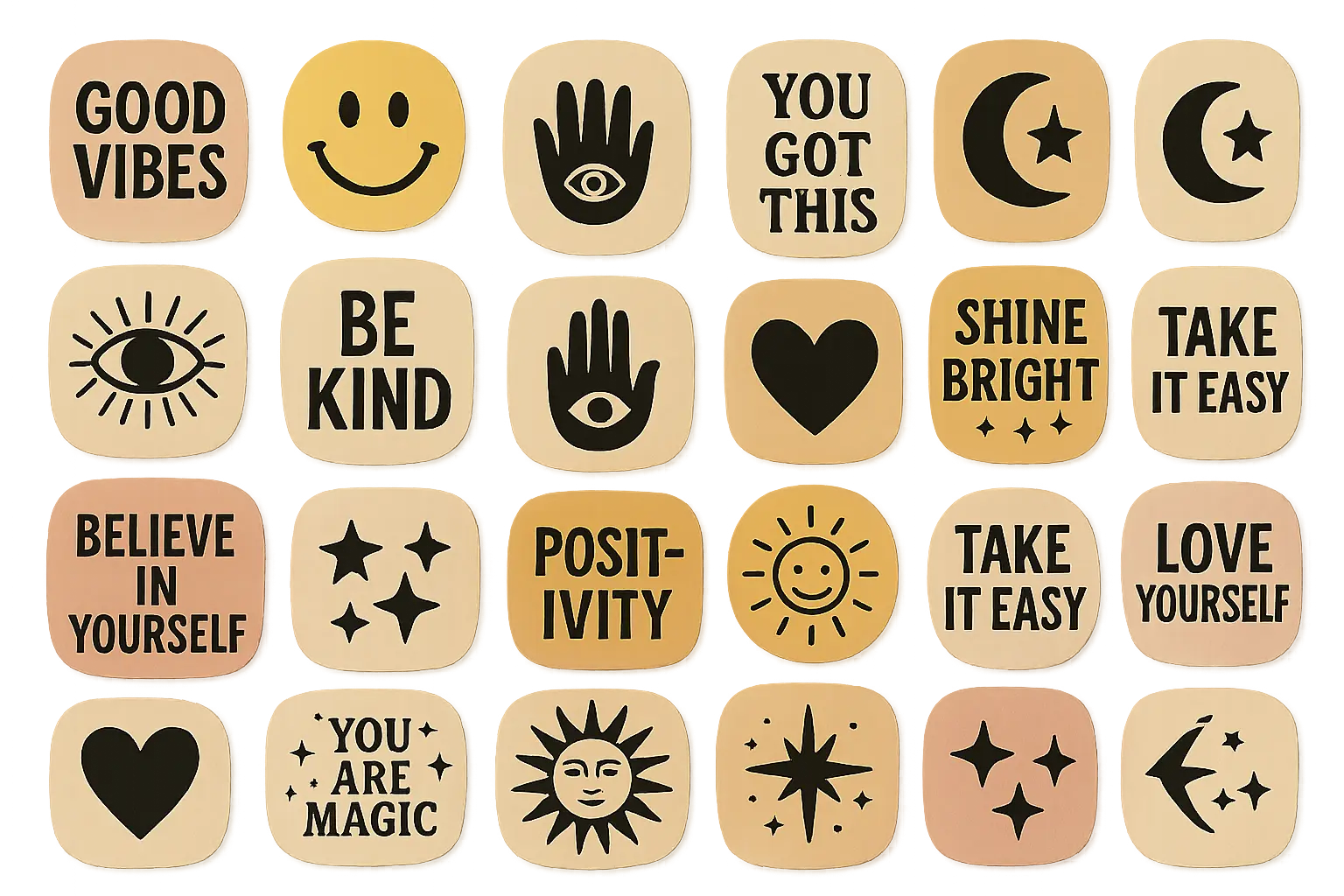 Text and graphic nail stickers with quotes and emoji designs