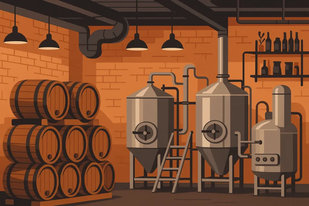 Portland brewery interior with craft beer taps