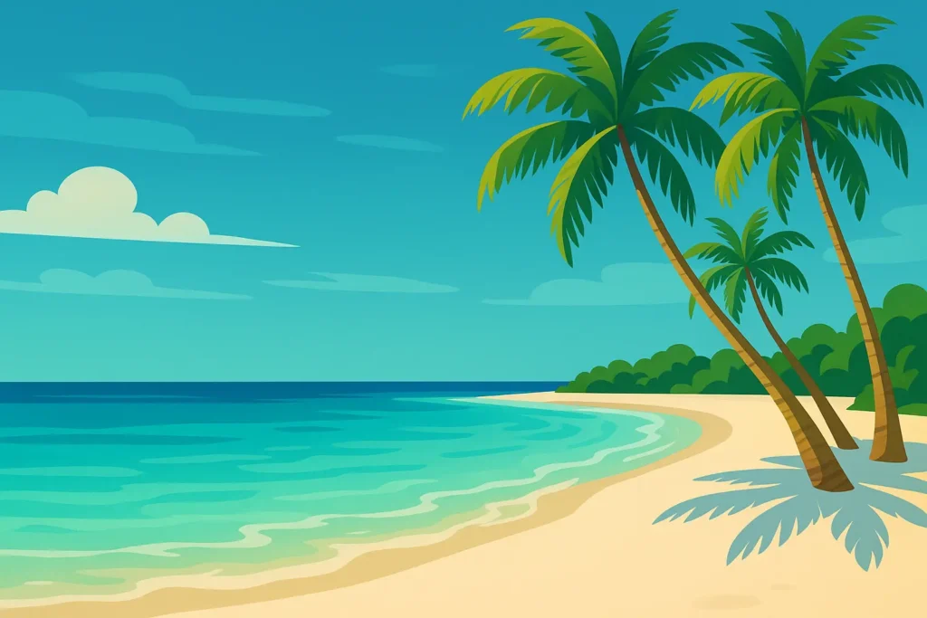 Caribbean beach with crystal clear turquoise water and palm trees