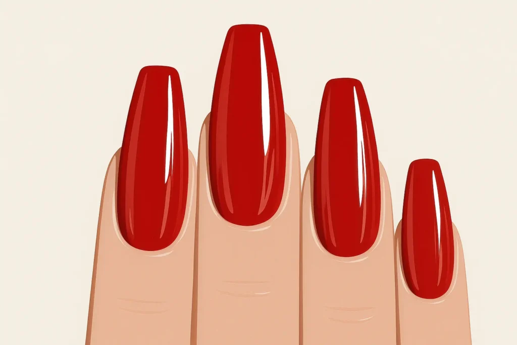 Glossy solid color ballerina nails in classic shades