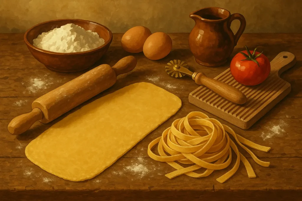 Italian culinary ingredients and cooking preparation