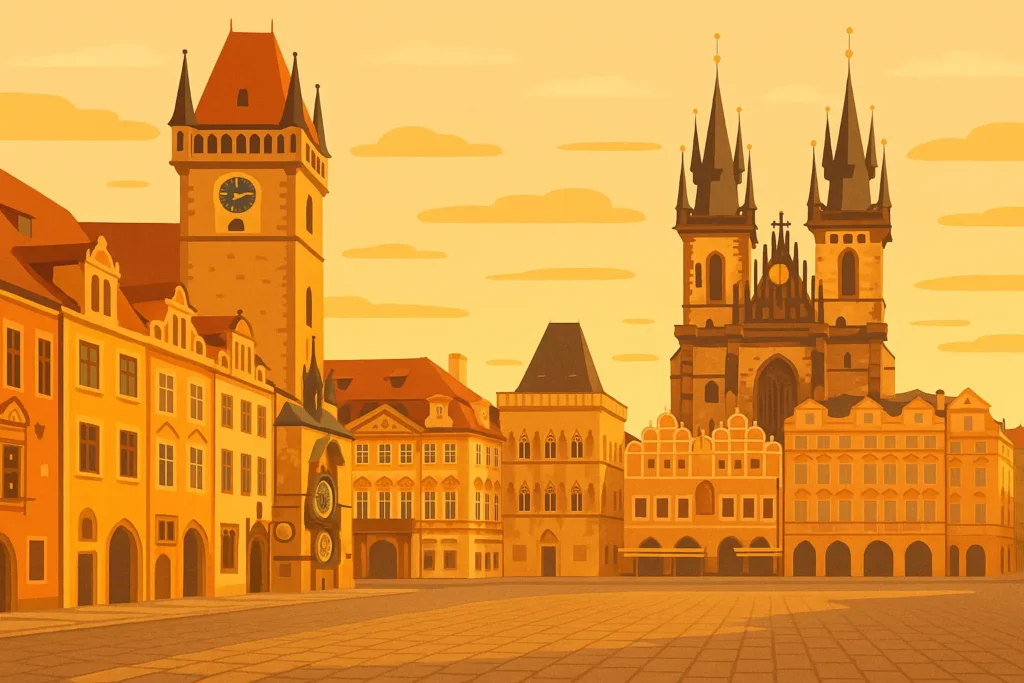 Prague skyline with historic architecture and bridges