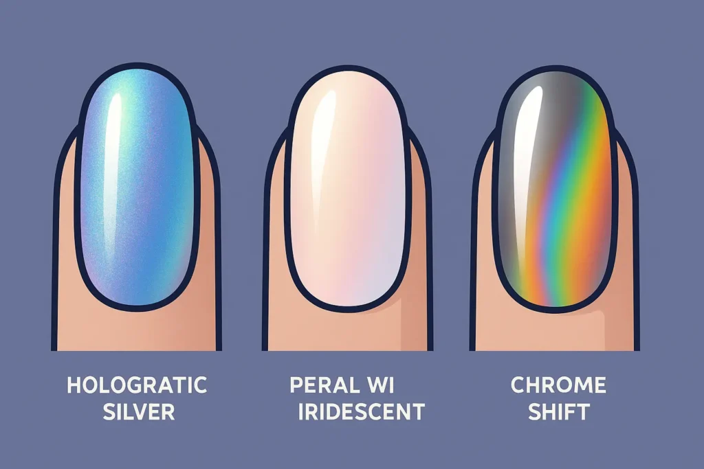 Holographic silver to blue special effect ombre nails