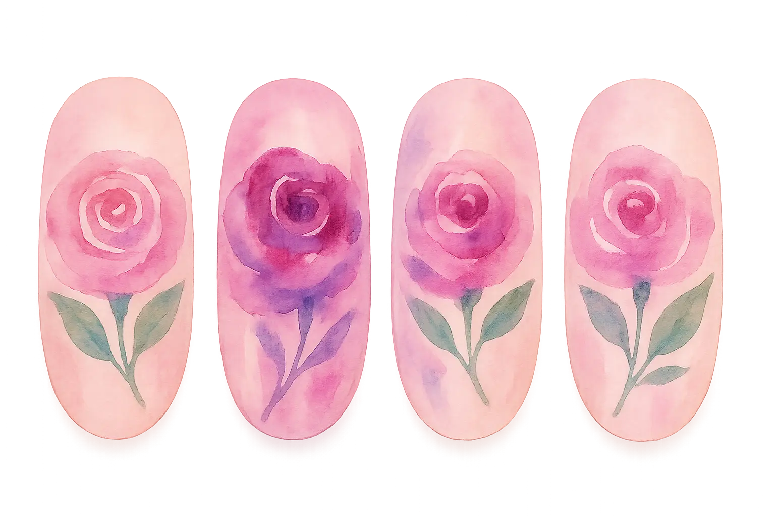 Watercolor artistic rose nail interpretations