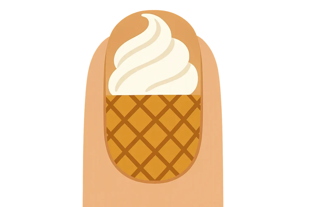 Traditional waffle cone nail design with vanilla swirl