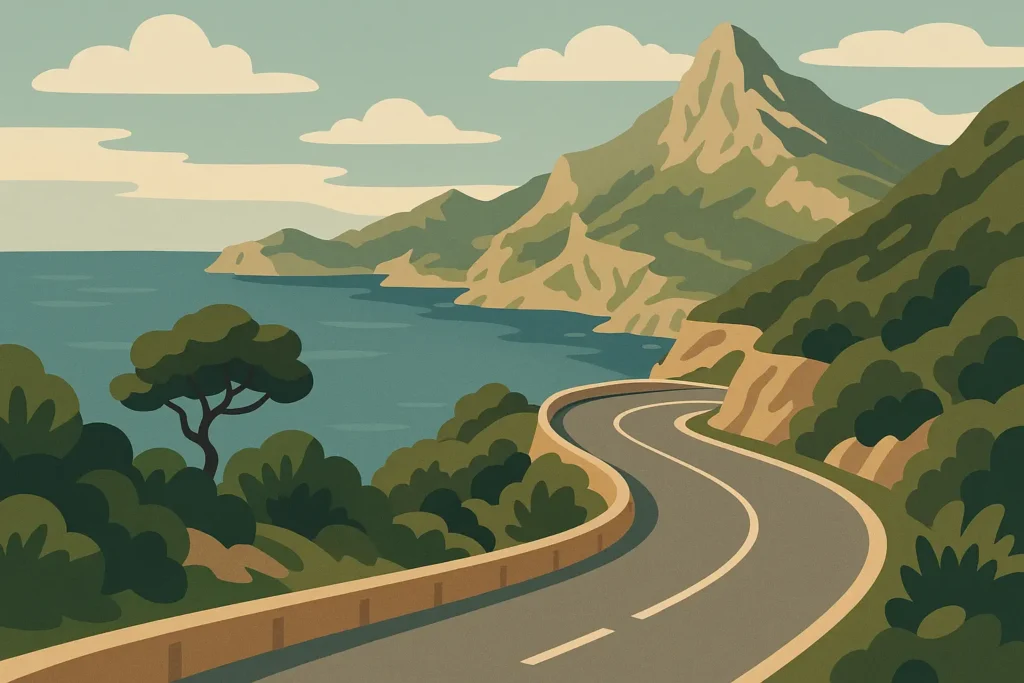 Winding mountain road through Serra de Tramuntana in Mallorca