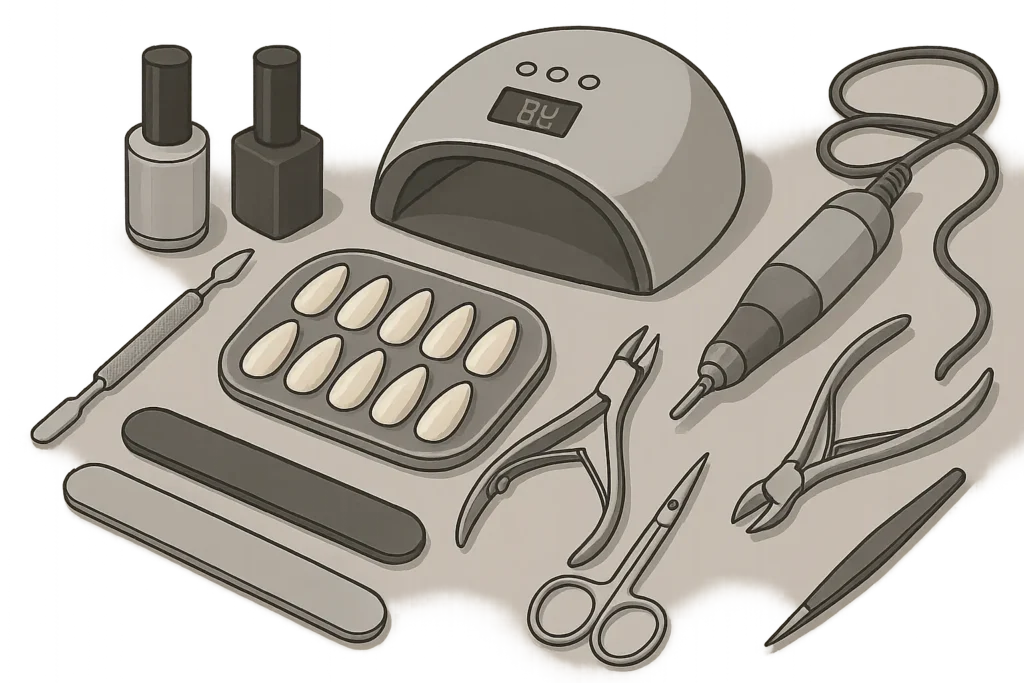 Professional nail technician applying almond nail designs