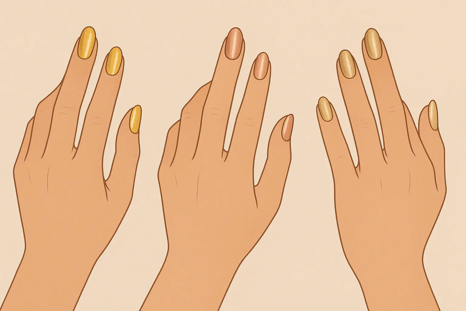 Gold nail designs showcase various techniques