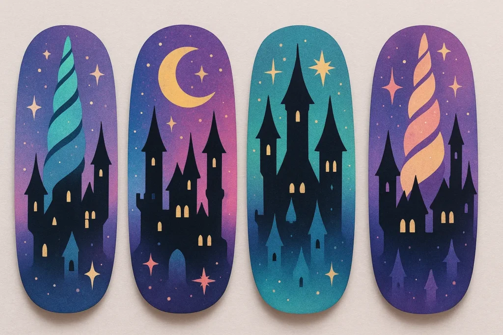 Fantasy princess nails with fairy tale elements