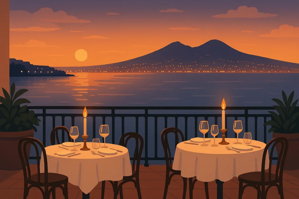 Romantic Naples sunset dinner scene