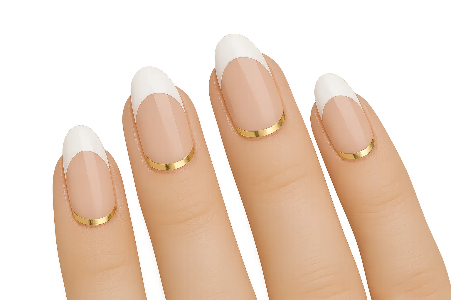 Classic French tip nail stickers on manicured hands