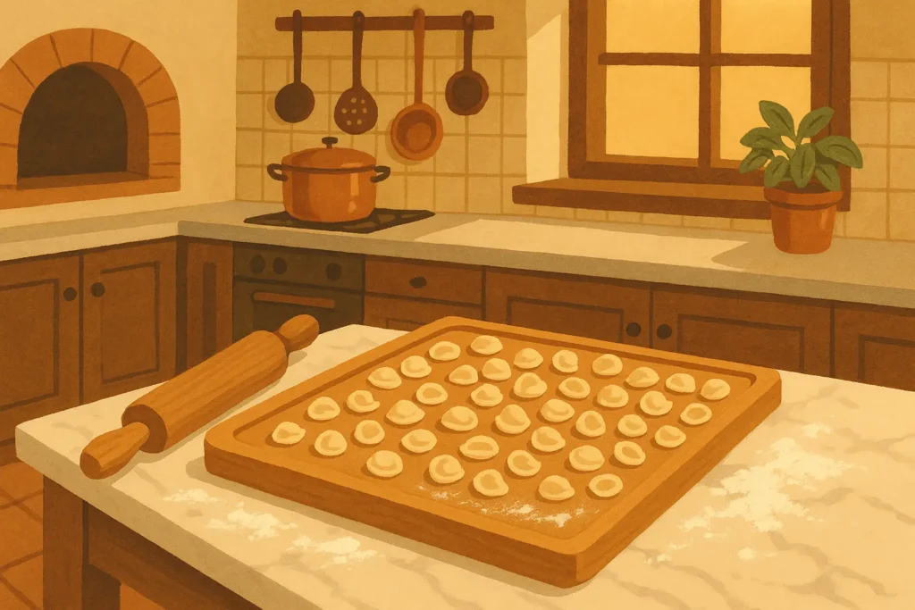 Traditional orecchiette pasta making demonstration
