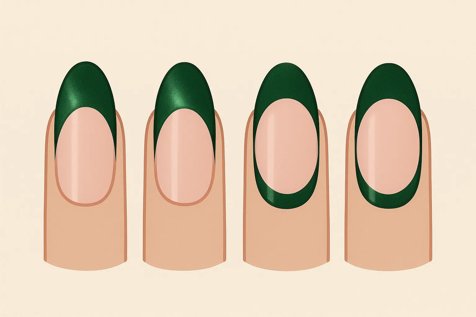 French tip green cat eye nail variations