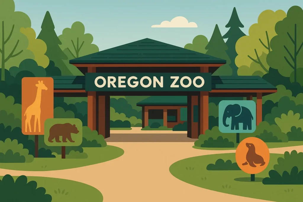 Oregon Zoo entrance with family visitors