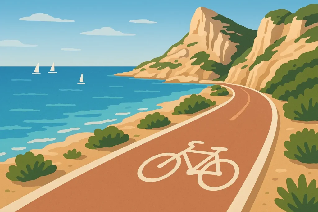 Cyclists on coastal path with sea views
