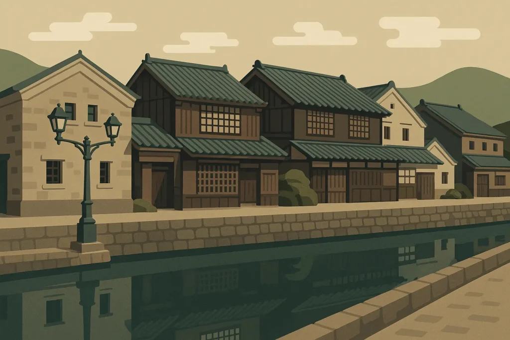 Otaru canal district with historic buildings and preserved architecture