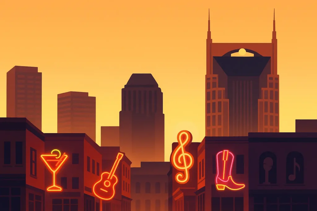 Nashville skyline with honky-tonk venues