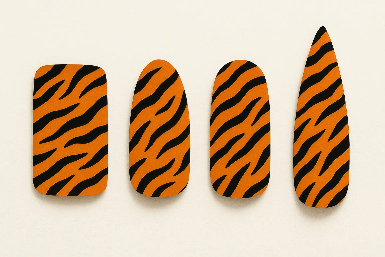 Classic tiger stripe nail designs in traditional orange and black