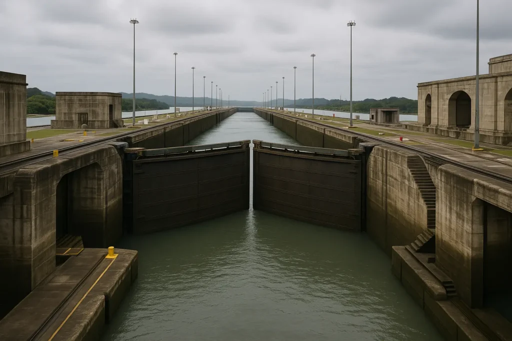 Panama Canal locks with cruise ship