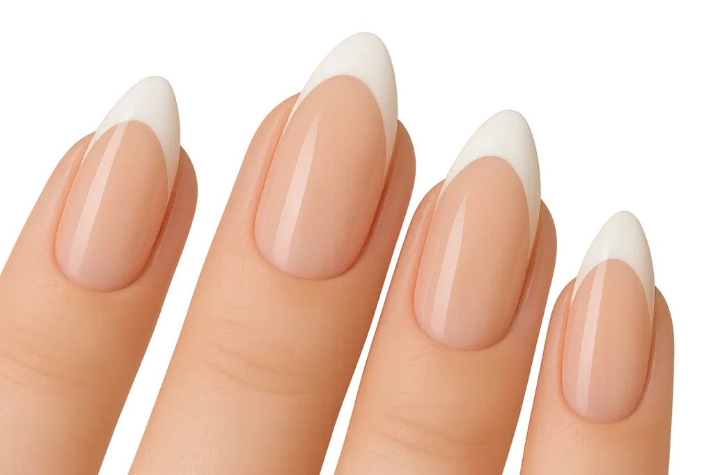 Classic French manicure on almond nails