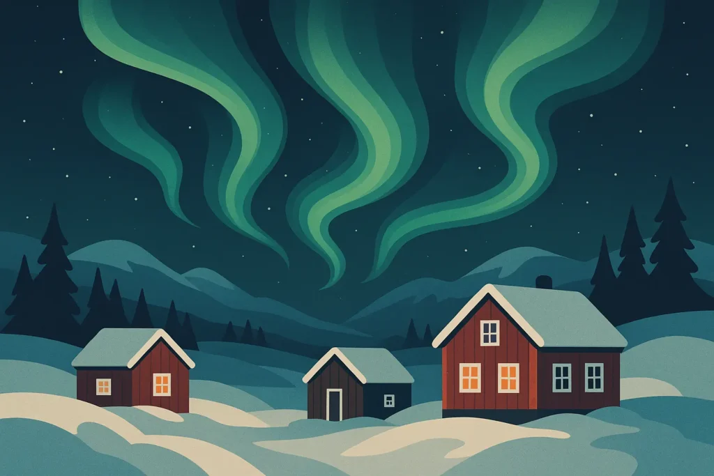 Northern lights aurora borealis over Norwegian landscape