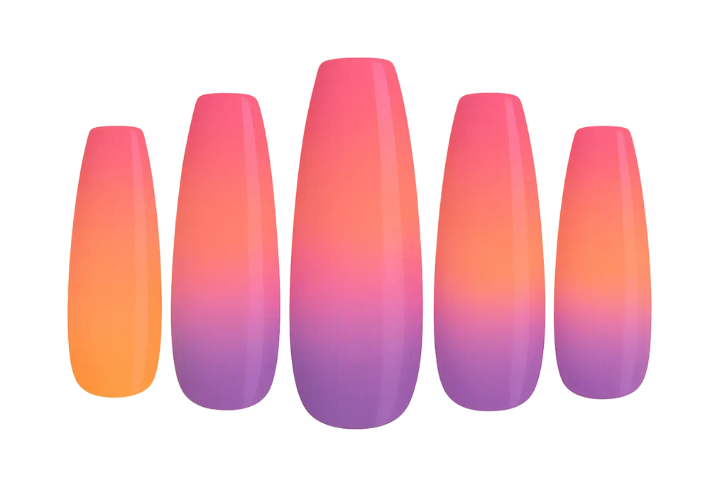 Sunset gradient coffin nails with warm color blend