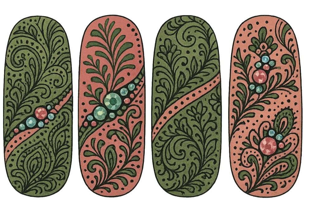 Mixed media pink and green nail art