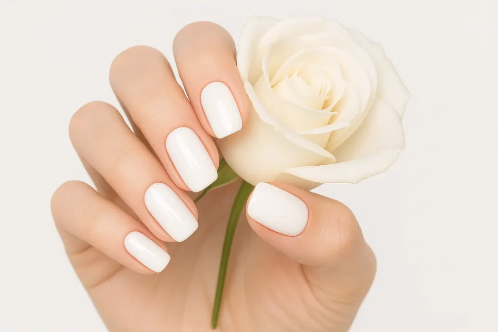 Snow white opaque gel nail design